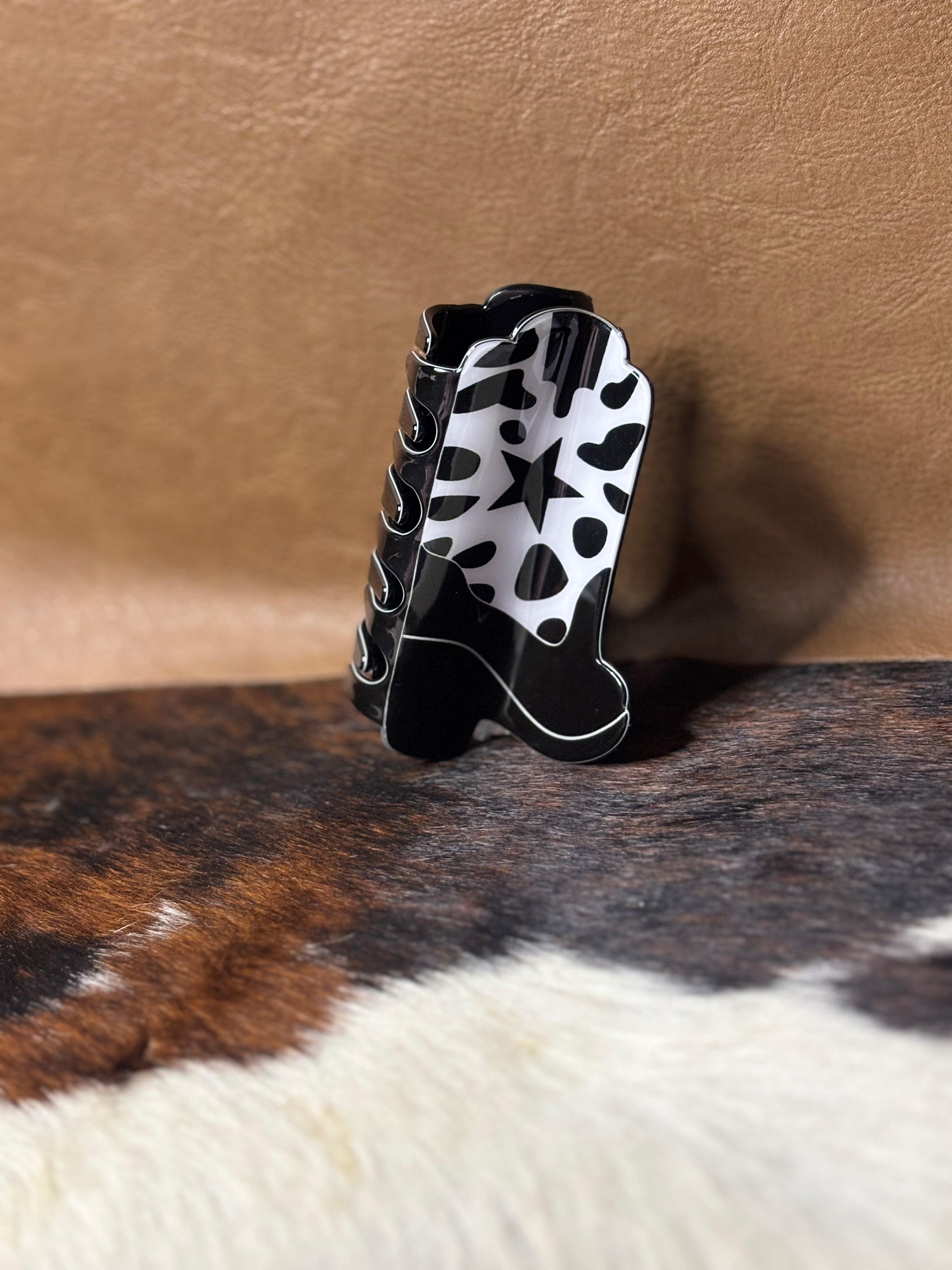 Cow print boot hair