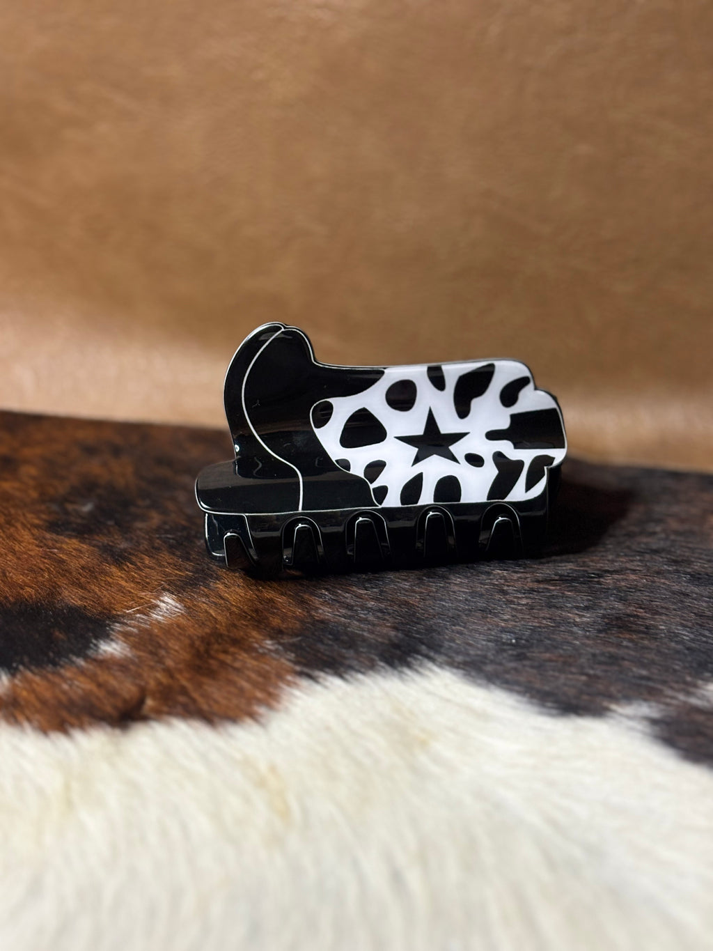 Cow print boot hair