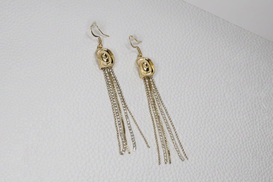 Gold fringe cowboy hat earrings