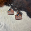 Leather boot stitch and flower earrings