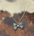 Silver turquoise bow thick necklace