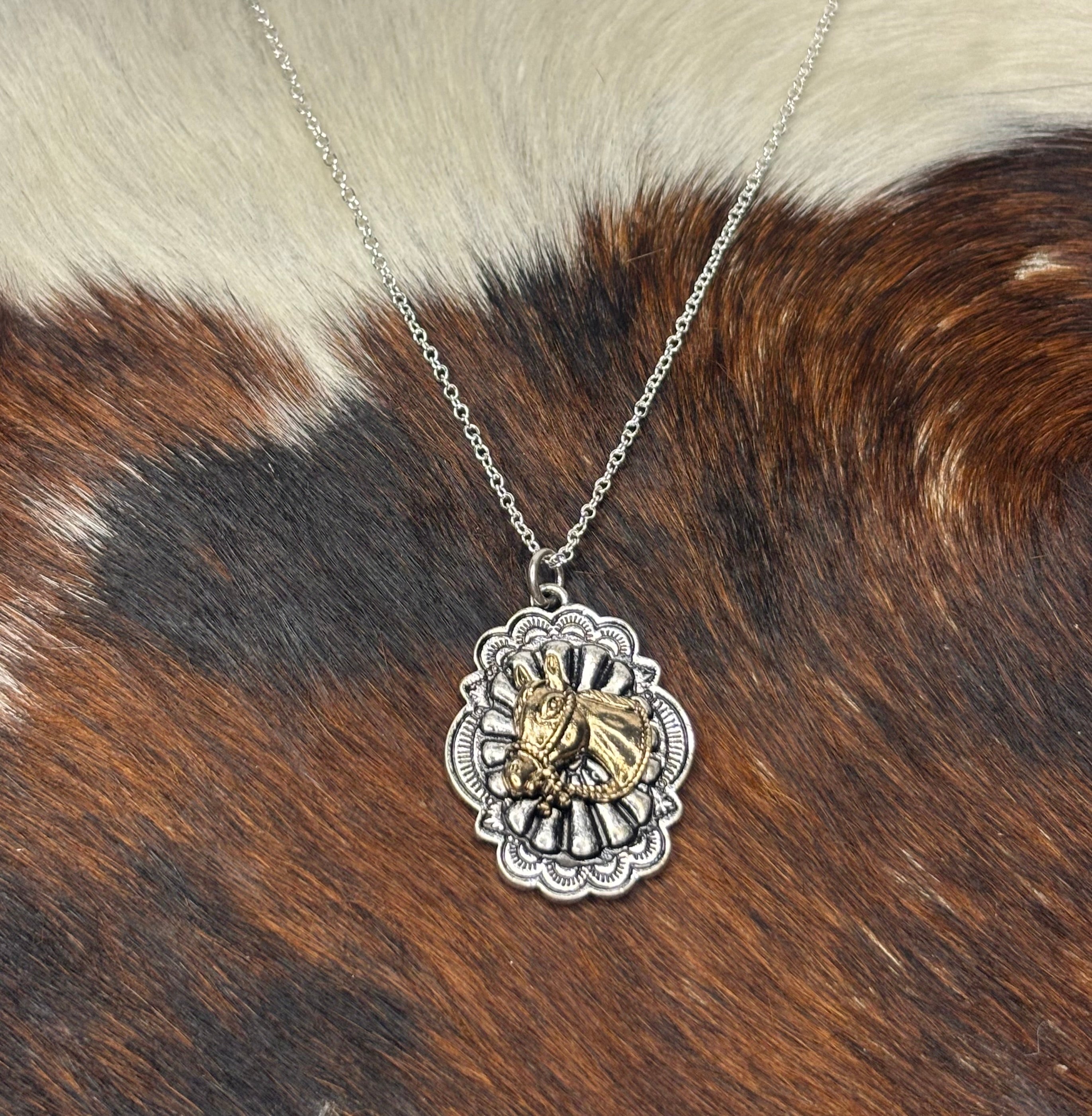 Silver and gold horse necklace ￼