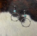 barbed wire silver and turquoise earrings